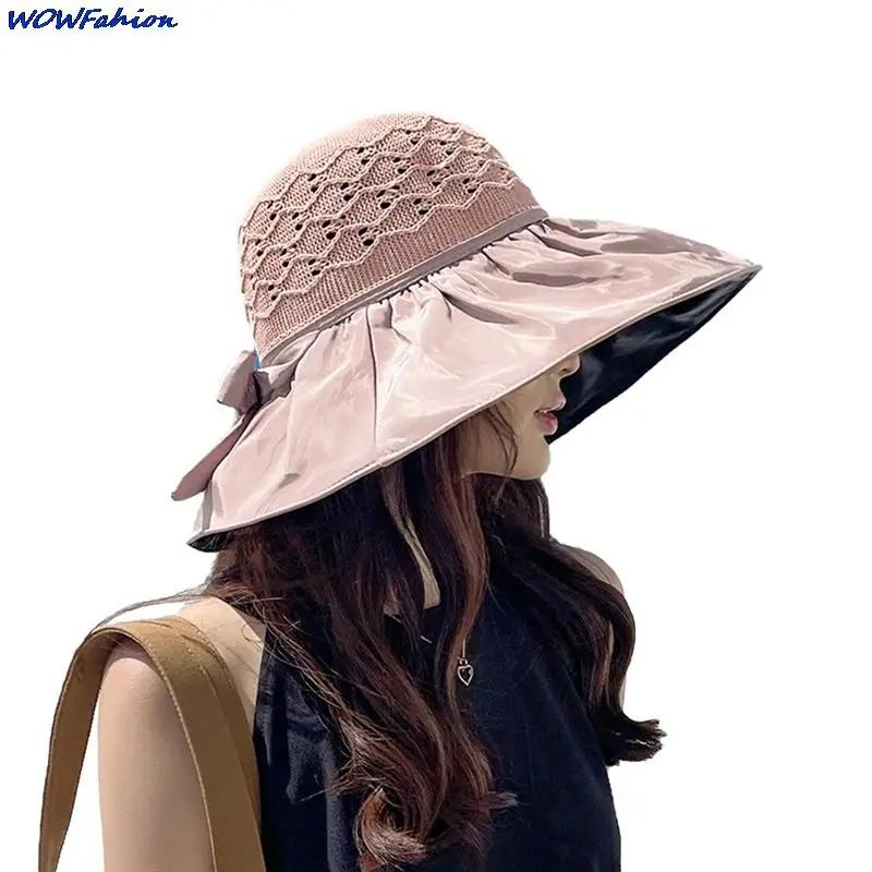 Anti-UV Hat Womans  Beach Sun Hats Leisure Journey Outdoors Vacation Accessories Foldable Big Brimmed Bow Knitted Ha